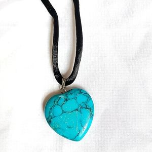 NEW! Genuine Turquoise Heart Pendant Jewelry! Satin 16" Necklace